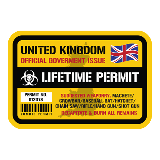Zombie Hunting Lifetime Permit United Kingdom Stickers-0